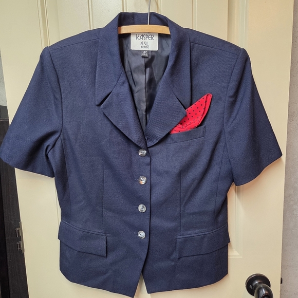 Kasper A.S.L. Petite Navy Blaizer Red Navy Dot Vintage Retro Size 14 Petite - Picture 1 of 14